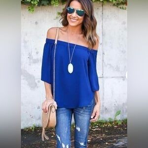 Elegant Blue Off-Shoulder Women's Top